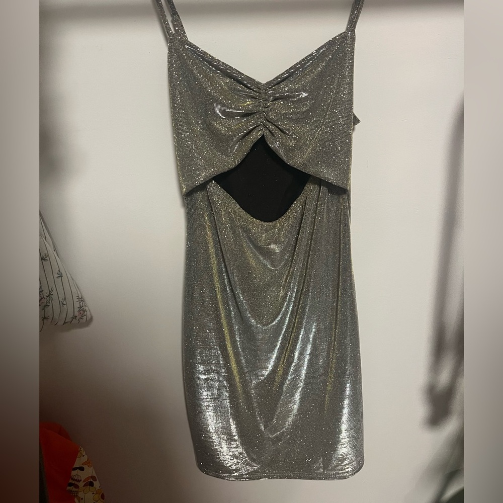 Audrey 3+1 Metallic Silver Mini Dress